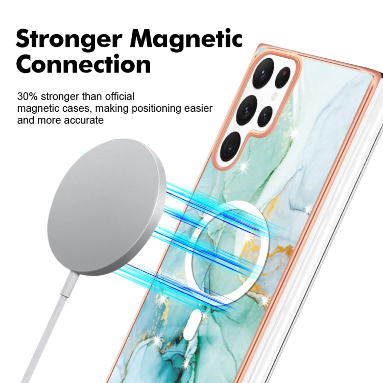 For Samsung Galaxy S22 Ultra 5G Marble Pattern Dual-side IMD Magsafe TPU Phone Case(Green 003)