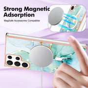 For Samsung Galaxy S22 Ultra 5G Marble Pattern Dual-side IMD Magsafe TPU Phone Case(Green 003)