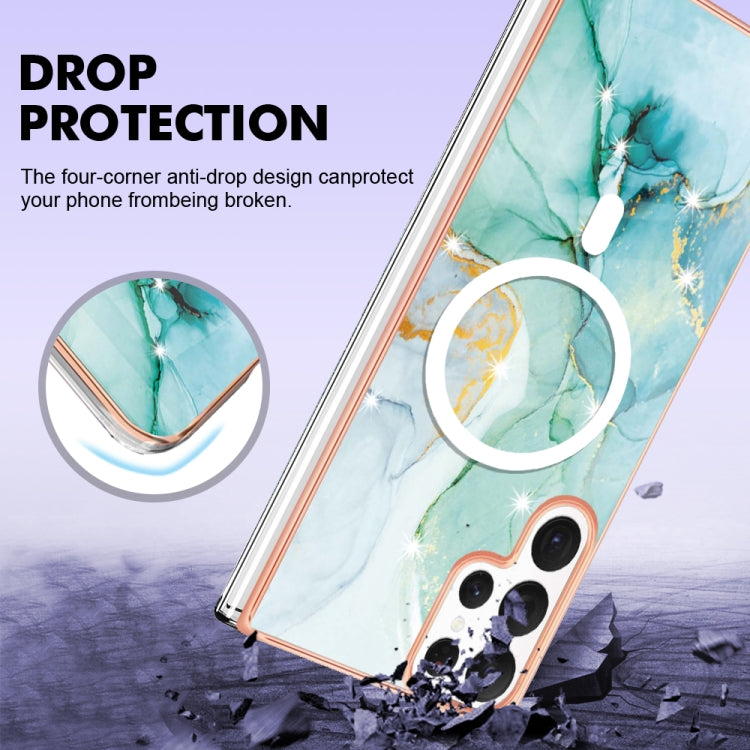 For Samsung Galaxy S22 Ultra 5G Marble Pattern Dual-side IMD Magsafe TPU Phone Case(Green 003)