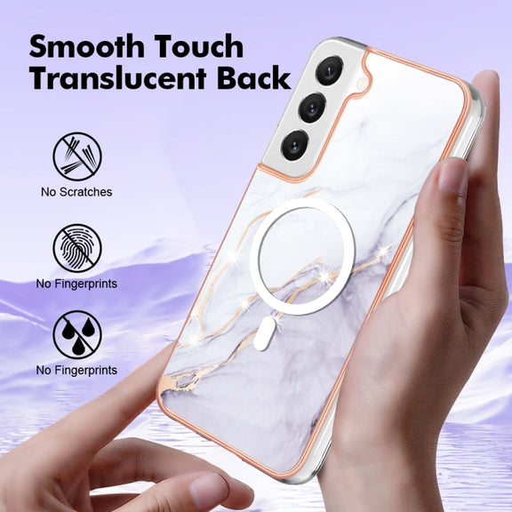 For Samsung Galaxy S23+ 5G Marble Pattern Dual-side IMD Magsafe TPU Phone Case(White 006)