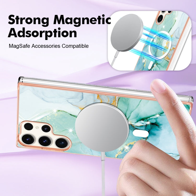 For Samsung Galaxy S23 Ultra 5G Marble Pattern Dual-side IMD Magsafe TPU Phone Case(Green 003)