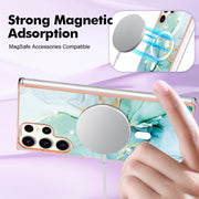 For Samsung Galaxy S23 Ultra 5G Marble Pattern Dual-side IMD Magsafe TPU Phone Case(Green 003)