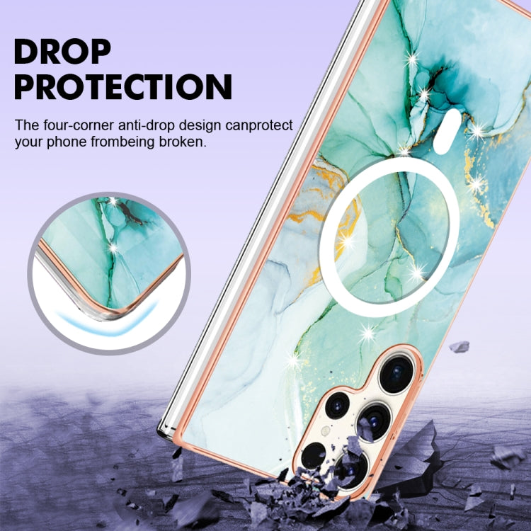 For Samsung Galaxy S23 Ultra 5G Marble Pattern Dual-side IMD Magsafe TPU Phone Case(Green 003)