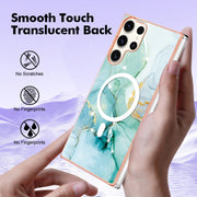 For Samsung Galaxy S23 Ultra 5G Marble Pattern Dual-side IMD Magsafe TPU Phone Case(Green 003)
