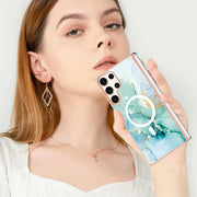 For Samsung Galaxy S23 Ultra 5G Marble Pattern Dual-side IMD Magsafe TPU Phone Case(Green 003)