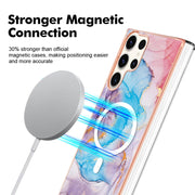 For Samsung Galaxy S23 Ultra 5G Marble Pattern Dual-side IMD Magsafe TPU Phone Case(Blue Marble)