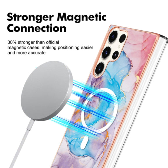 For Samsung Galaxy S23 Ultra 5G Marble Pattern Dual-side IMD Magsafe TPU Phone Case(Blue Marble)