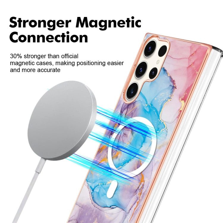 For Samsung Galaxy S23 Ultra 5G Marble Pattern Dual-side IMD Magsafe TPU Phone Case(Blue Marble)