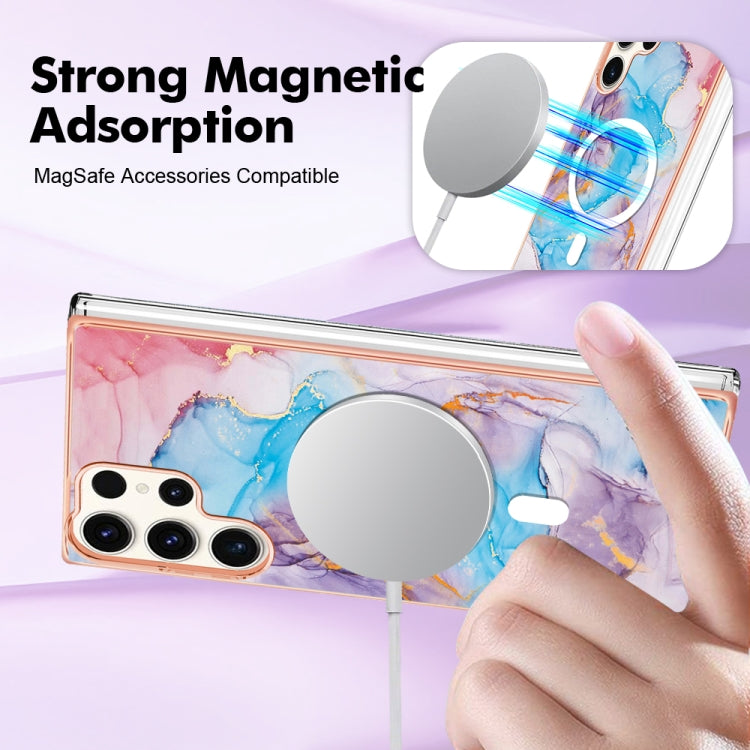 For Samsung Galaxy S23 Ultra 5G Marble Pattern Dual-side IMD Magsafe TPU Phone Case(Blue Marble)