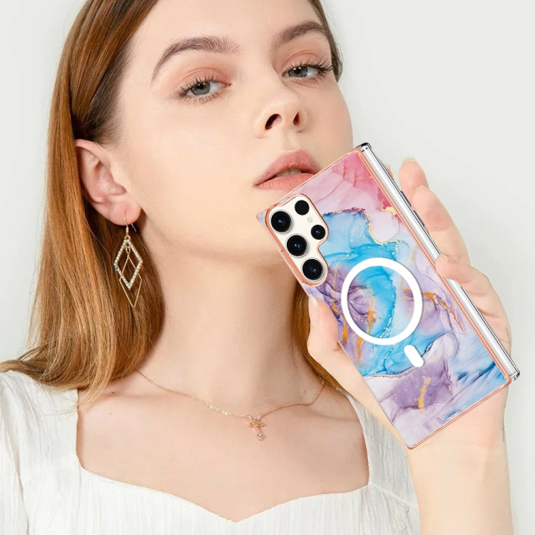 For Samsung Galaxy S23 Ultra 5G Marble Pattern Dual-side IMD Magsafe TPU Phone Case(Blue Marble)