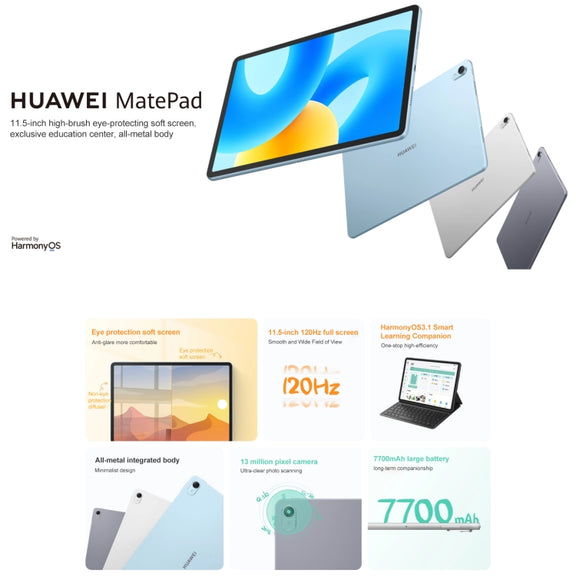 HUAWEI MatePad 11.5 inch 2023 WIFI, 8GB+128GB Diffuse Screen, HarmonyOS 3.1 Qualcomm Snapdragon 7 Gen 1 Octa Core, Not Support Google Play(Grey)