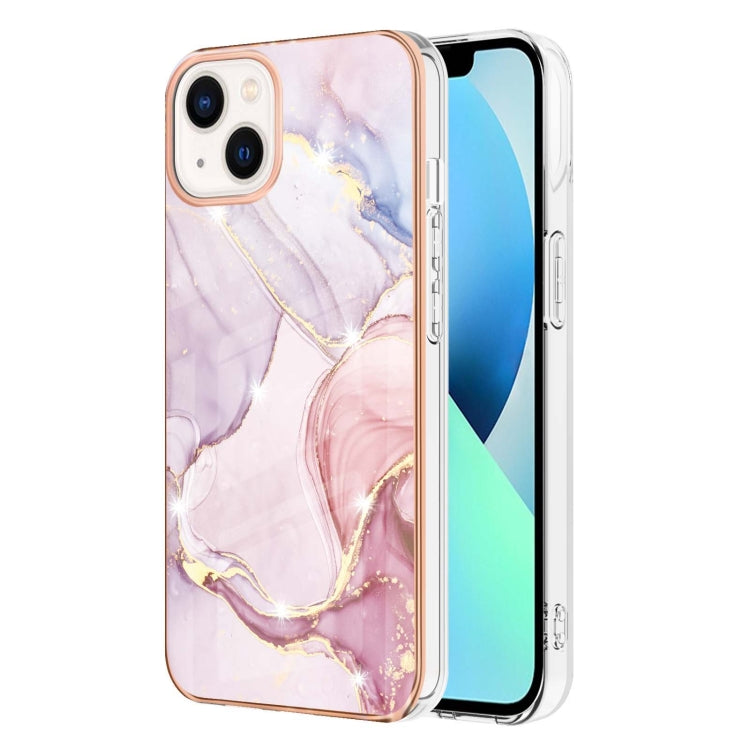 Electroplating Marble Pattern Dual-side IMD TPU Shockproof Phone Case For iPhone 15(Rose Gold 005)