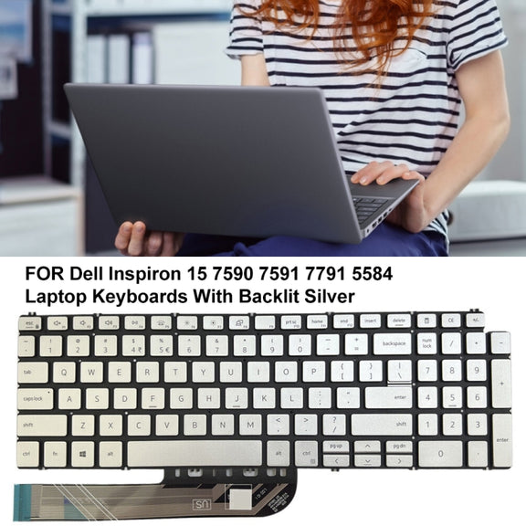 For Dell Inspiron 15 7590 / 7791 / 5584 US Version Backlight Laptop Keyboard(Silver)