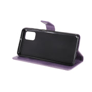 For Samsung Galaxy A31 Tree & Cat Embossed Pattern Horizontal Flip Leather Case with Holder & Card Slots & Wallet & Lanyard(Light Purple)