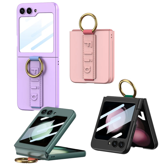 For Samsung Galaxy Z Flip5 GKK Integrated Ultrathin Shockproof Phone Case with Ring Wrist Strap(Green)