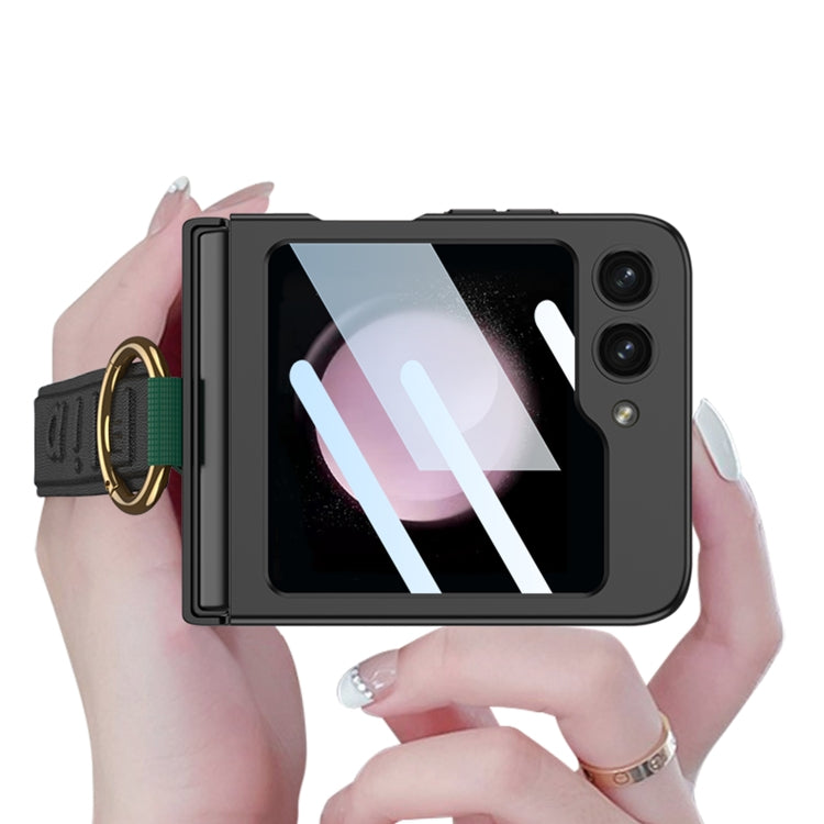 For Samsung Galaxy Z Flip5 GKK Integrated Ultrathin Shockproof Phone Case with Ring Wrist Strap(Black)