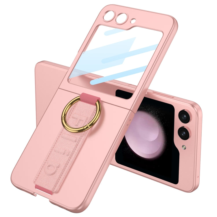 For Samsung Galaxy Z Flip5 GKK Integrated Ultrathin Shockproof Phone Case with Ring Wrist Strap(Pink)