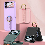 For Samsung Galaxy Z Flip4 5G GKK Integrated Ultrathin Shockproof Phone Case with Ring Wrist Strap(Black)