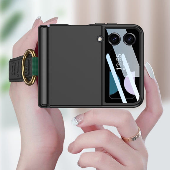 For Samsung Galaxy Z Flip4 5G GKK Integrated Ultrathin Shockproof Phone Case with Ring Wrist Strap(Black)