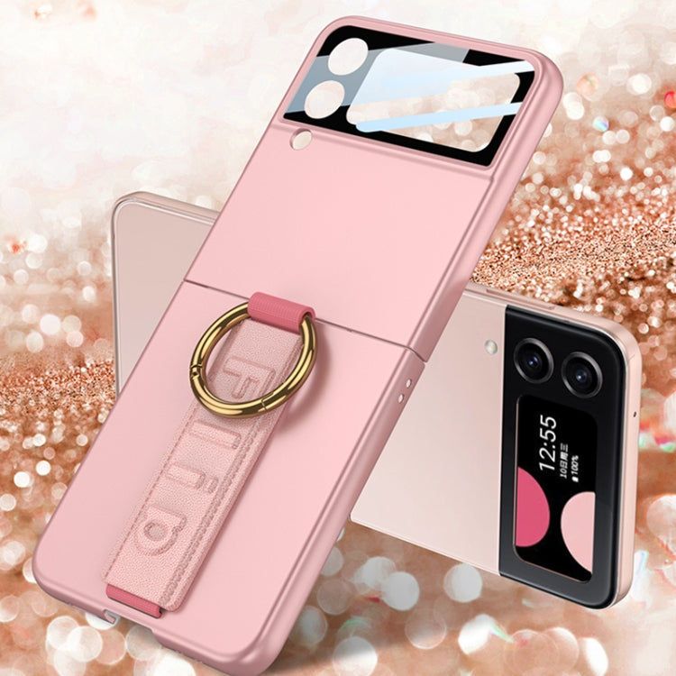 For Samsung Galaxy Z Flip4 5G GKK Integrated Ultrathin Shockproof Phone Case with Ring Wrist Strap(Pink)