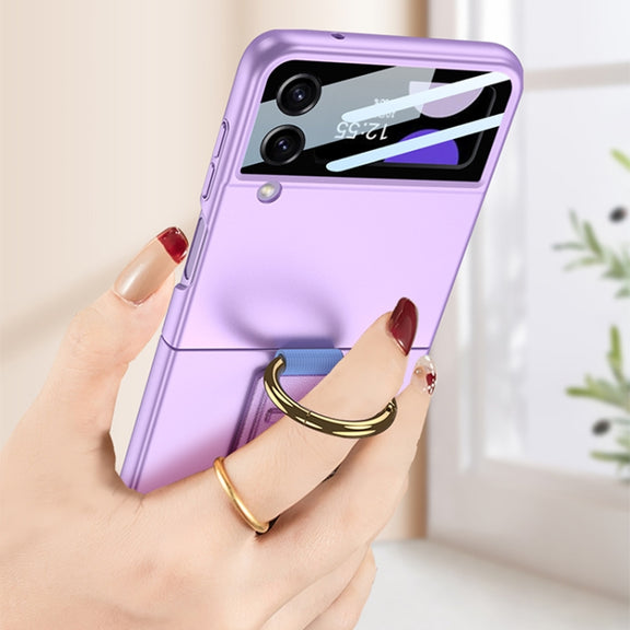 For Samsung Galaxy Z Flip4 5G GKK Integrated Ultrathin Shockproof Phone Case with Ring Wrist Strap(Pink)
