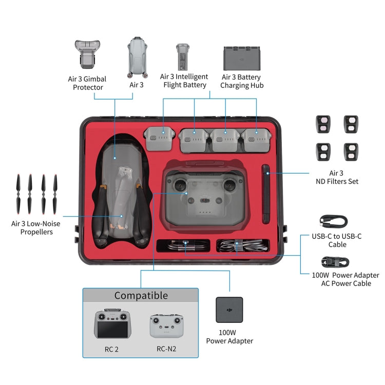 For DJI Air 3 / RC2 / N2 STARTRC Water-resistant PP Drone Kit Suitcase Storage Box(Black)