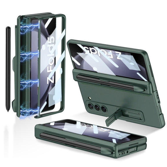 For Samsung Galaxy Z Fold5 GKK Full Coverage Magnetic Fold Hinge Phone Case with Pen Slots(Night Green)