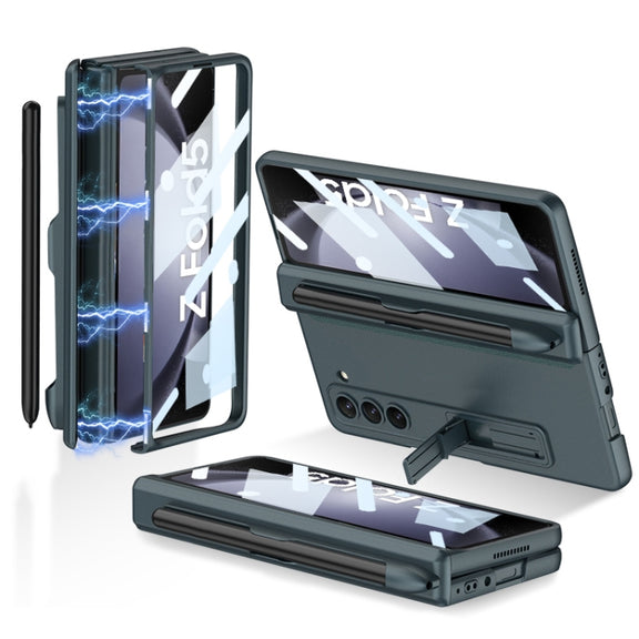 For Samsung Galaxy Z Fold5 GKK Full Coverage Magnetic Fold Hinge Phone Case with Pen Slots(Green)