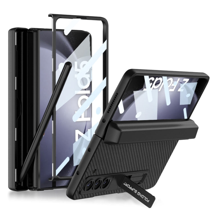 For Samsung Galaxy Z Fold5 GKK Integrated Magnetic Flip Plain Leather Phone Case with Pen Box(Carbon Fiber)