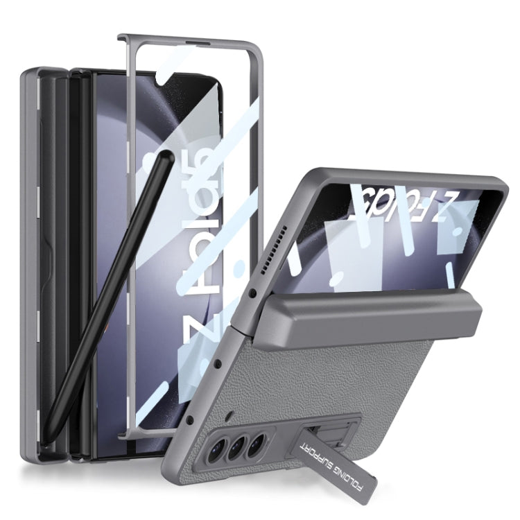 For Samsung Galaxy Z Fold5 GKK Integrated Magnetic Flip Plain Leather Phone Case with Pen Box(Grey)