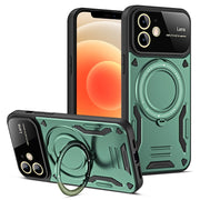 For iPhone 12 Large Window MagSafe Holder Phone Case(Green)