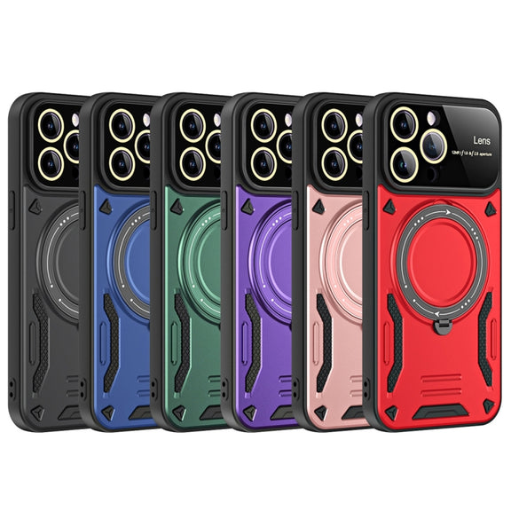 For iPhone 12 Large Window MagSafe Holder Phone Case(Green)
