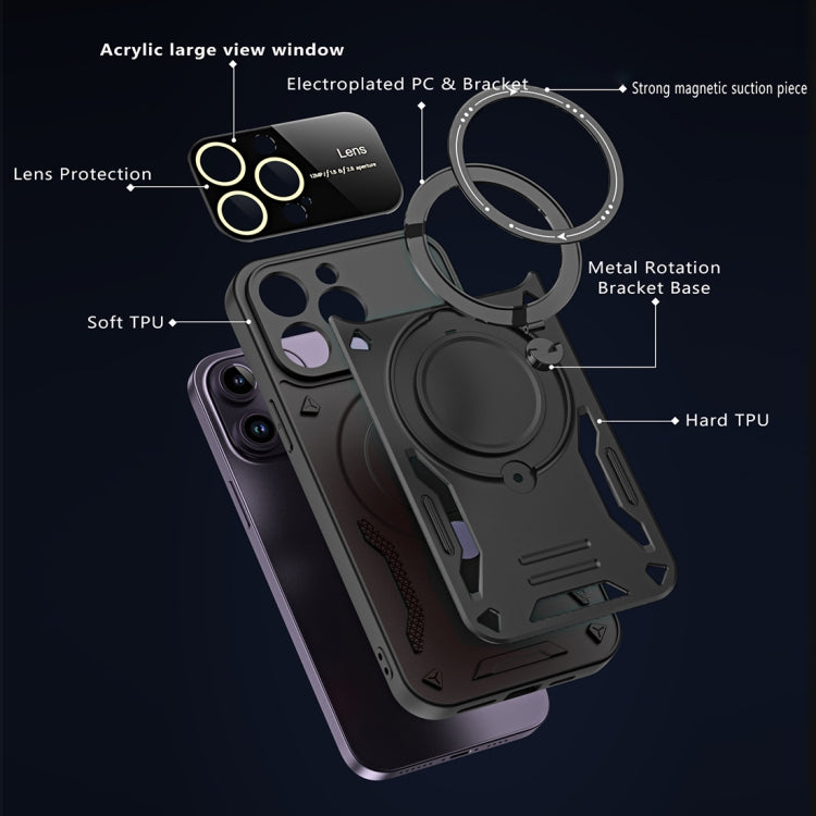 For iPhone 11 Large Window MagSafe Holder Phone Case(Rose Gold)