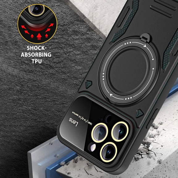 For iPhone 11 Large Window MagSafe Holder Phone Case(Rose Gold)