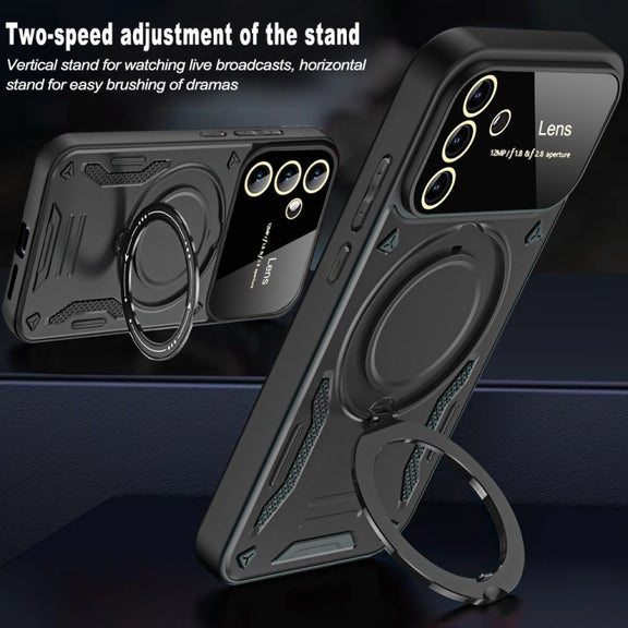 For Samsung Galaxy A34 5G Large Window MagSafe Holder Phone Case(Black)