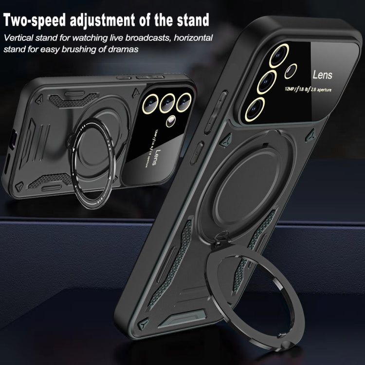 For Samsung Galaxy A34 5G Large Window MagSafe Holder Phone Case(Blue)
