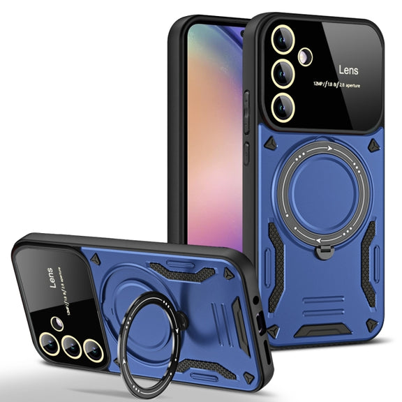 For Samsung Galaxy A54 5G Large Window MagSafe Holder Phone Case(Blue)