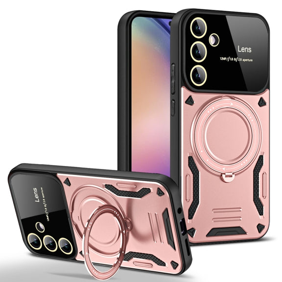 For Samsung Galaxy A54 5G Large Window MagSafe Holder Phone Case(Rose Gold)