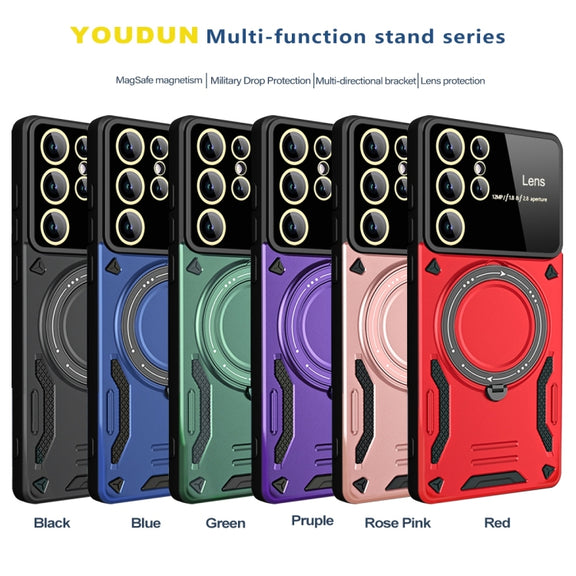 For Samsung Galaxy S23 Ultra 5G Large Window MagSafe Holder Phone Case(Black)