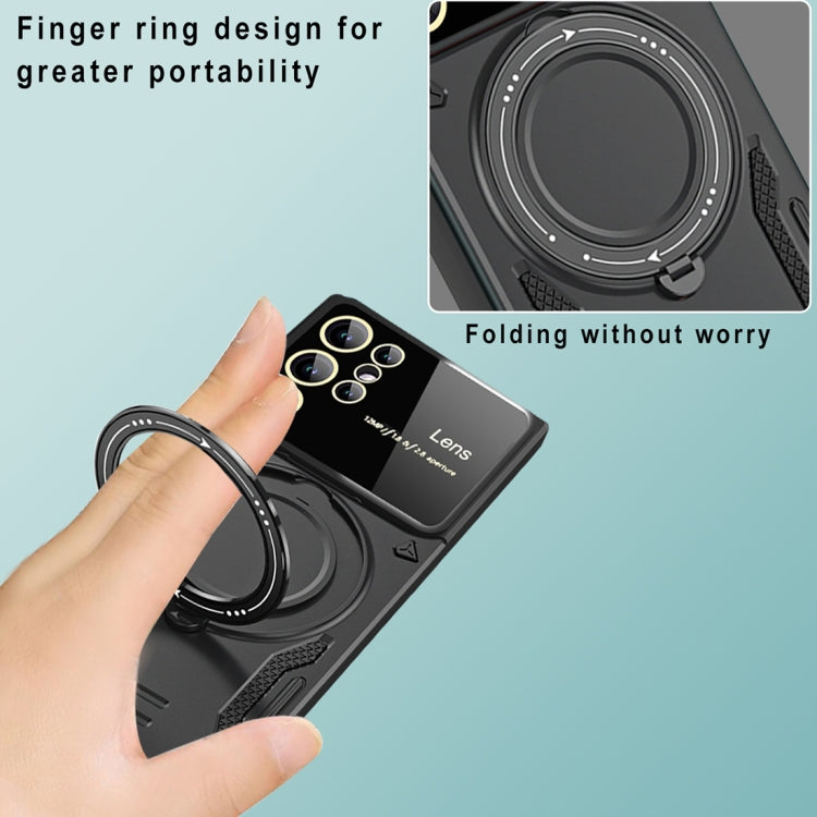 For Samsung Galaxy S23 Ultra 5G Large Window MagSafe Holder Phone Case(Black)