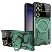 For Samsung Galaxy S23 Ultra 5G Large Window MagSafe Holder Phone Case(Green)