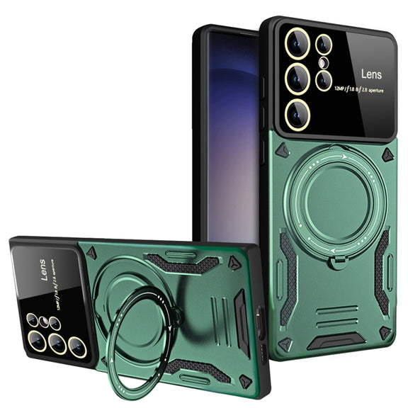 For Samsung Galaxy S23 Ultra 5G Large Window MagSafe Holder Phone Case(Green)