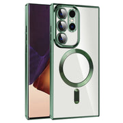 For Samsung Galaxy Note20 Ultra CD Texture Plating TPU MagSafe Phone Case with Lens Film(Dark Green)