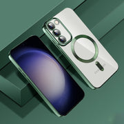 For Samsung Galaxy S20 FE CD Texture Plating TPU MagSafe Phone Case with Lens Film(Dark Green)