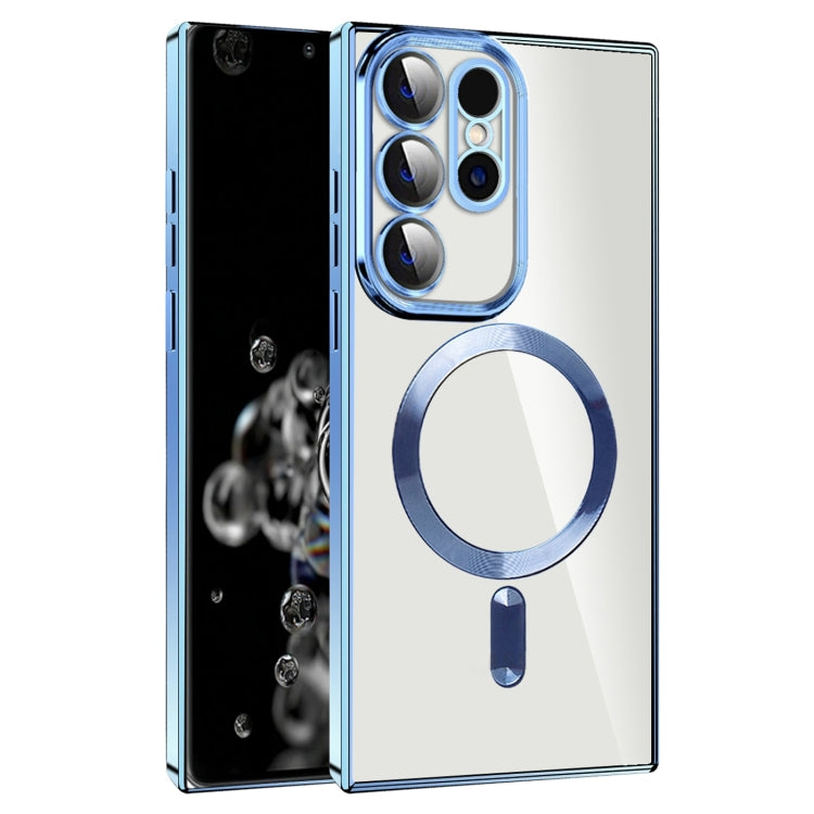 For Samsung Galaxy S20 Ultra CD Texture Plating TPU MagSafe Phone Case with Lens Film(Sierra Blue)
