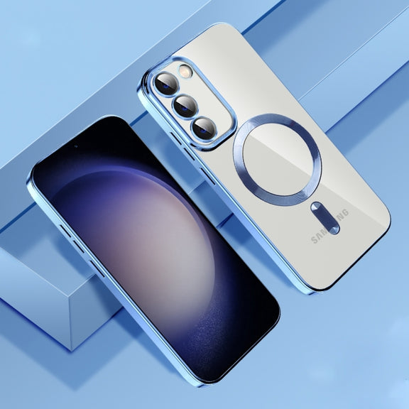 For Samsung Galaxy S20 Ultra CD Texture Plating TPU MagSafe Phone Case with Lens Film(Sierra Blue)