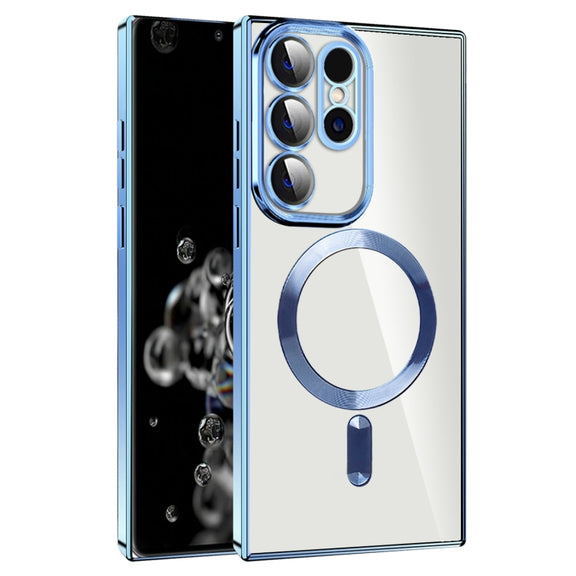 For Samsung Galaxy S20 Ultra CD Texture Plating TPU MagSafe Phone Case with Lens Film(Sierra Blue)