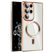 For Samsung Galaxy S20 Ultra CD Texture Plating TPU MagSafe Phone Case with Lens Film(Brown)