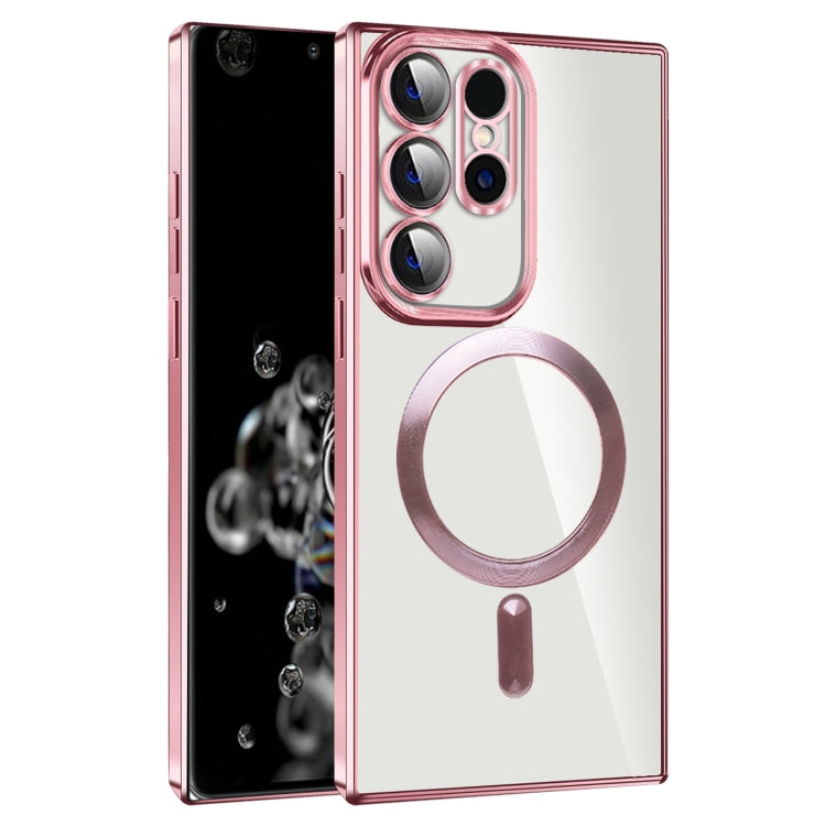 For Samsung Galaxy S20 Ultra CD Texture Plating TPU MagSafe Phone Case with Lens Film(Pink)