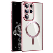 For Samsung Galaxy S20 Ultra CD Texture Plating TPU MagSafe Phone Case with Lens Film(Pink)